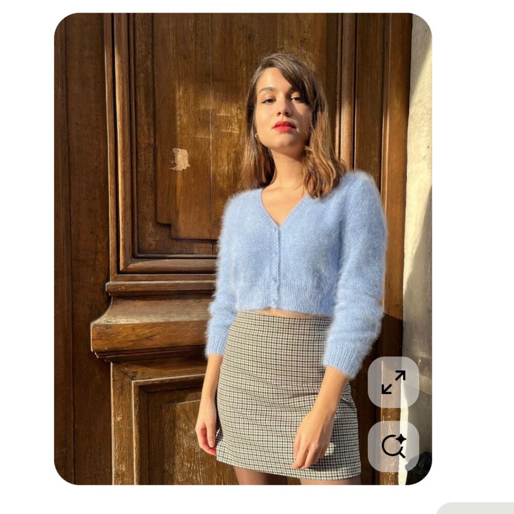 Vintage Ralph Lauren Angora Rabiit Hair Fluffy Cardigan Sweater Tank Twin Set S